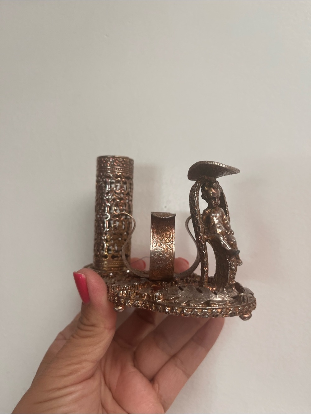 Decorative Antique-Style Bronze Candle Holder — Brown Bronze